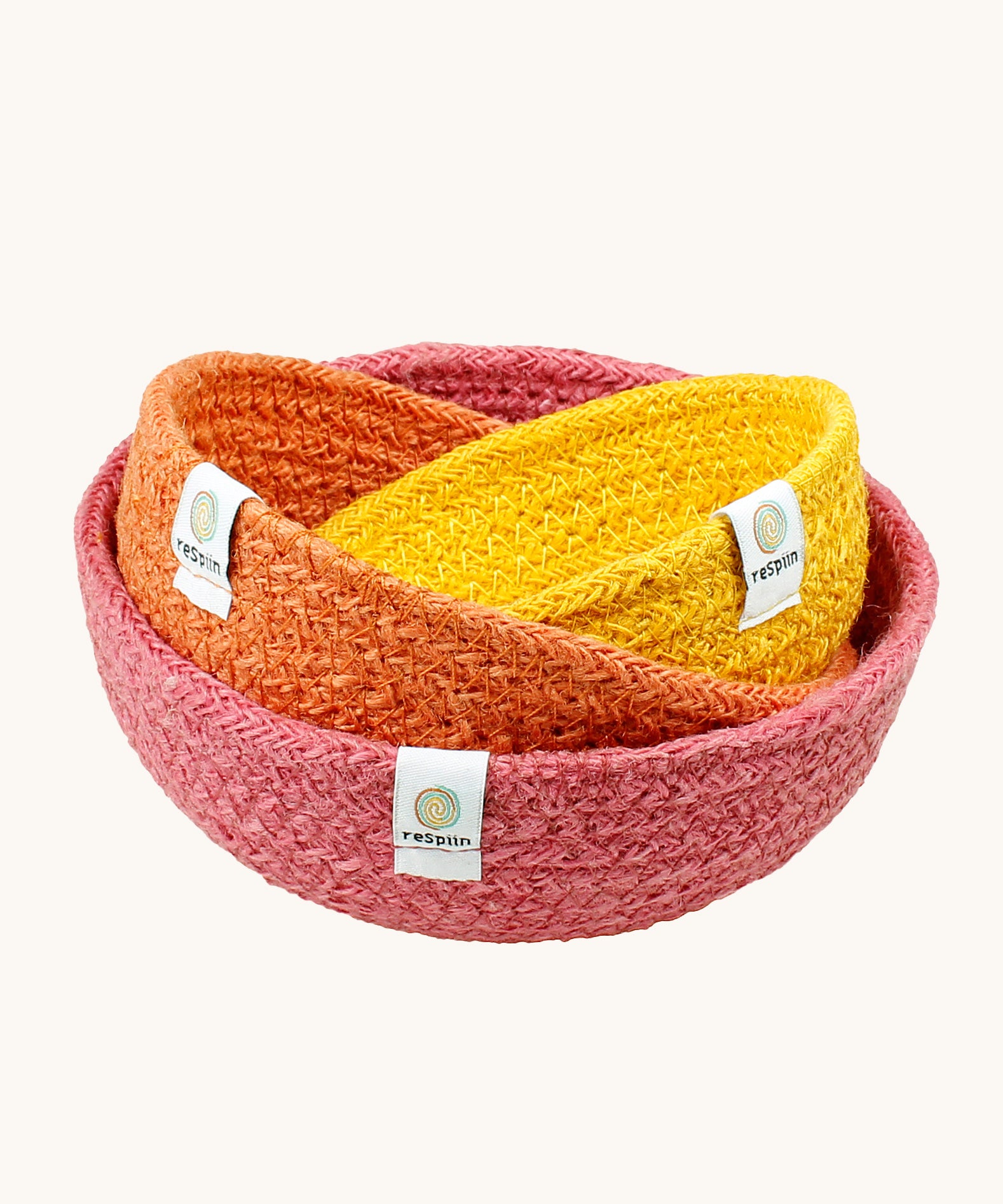 ReSpiin Jute Multicoloured Mini Bowl Set of 3 in the fire colourway