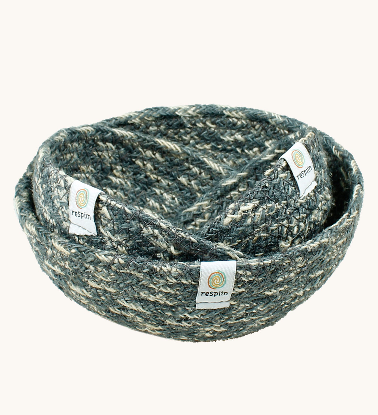 ReSpiin Jute Multicoloured Mini Bowl Set of 3 in the grey and white colourway