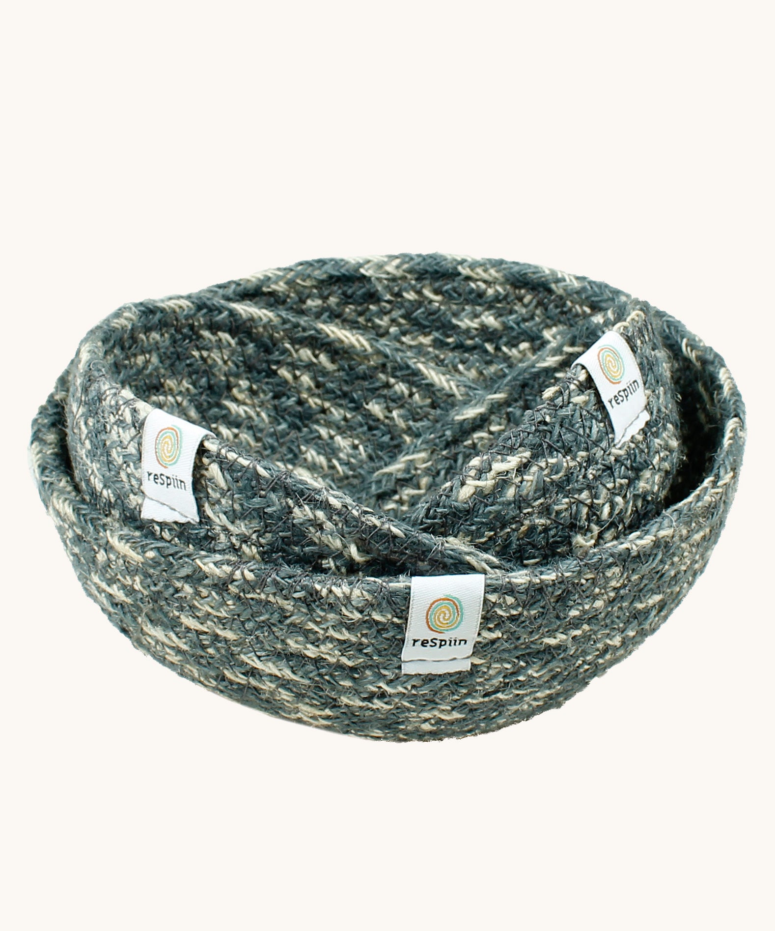 ReSpiin Jute Multicoloured Mini Bowl Set of 3 in the grey and white colourway