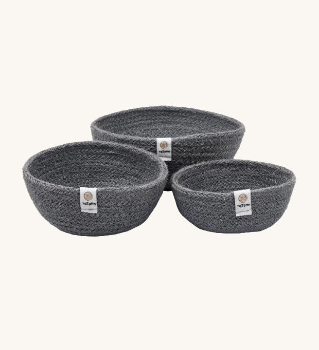 ReSpiin Jute Mini Bowl Set in the grey colourway