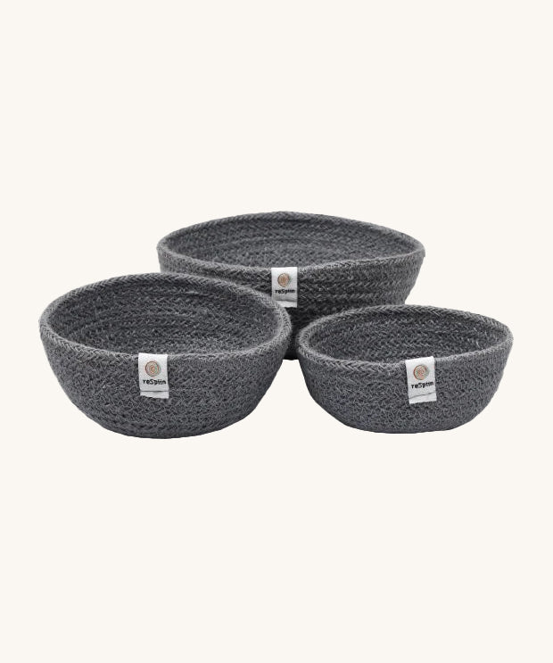 ReSpiin Jute Mini Bowl Set in the grey colourway