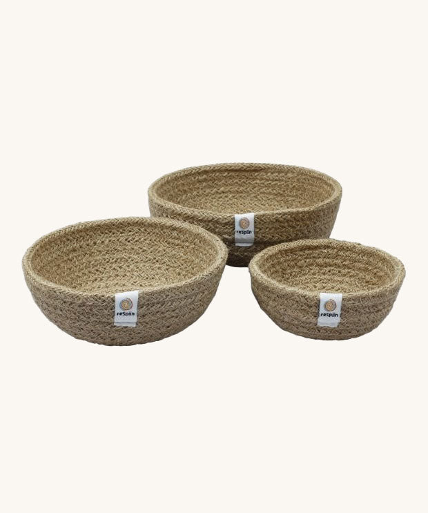 ReSpiin Jute Mini Bowl Set in the natural colour