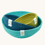 ReSpiin Jute Multicoloured Mini Bowl Set of 3 in the ocean colourway