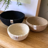 Respiin set of 3 natural mini bowls in natural, cream and black colour 