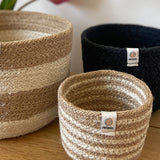 Respiin natural tall baskets in stripe and black colour design small basket detail