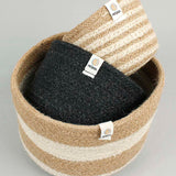 Respiin natural tall baskets in stripe and black colour design stacked