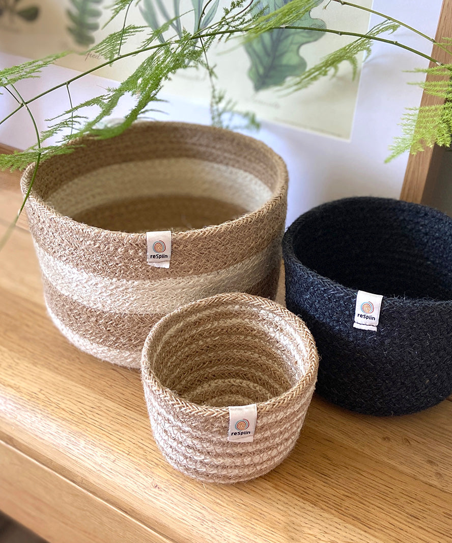 Respiin natural tall baskets in stripe and black colour design