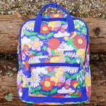 The Frugi cloud zipper tabs on the Frugi Explorers Backpack - Retro Happy