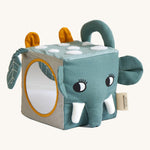 Roommate Jungle animals soft Baby Activity Cube toy on a plain background. 