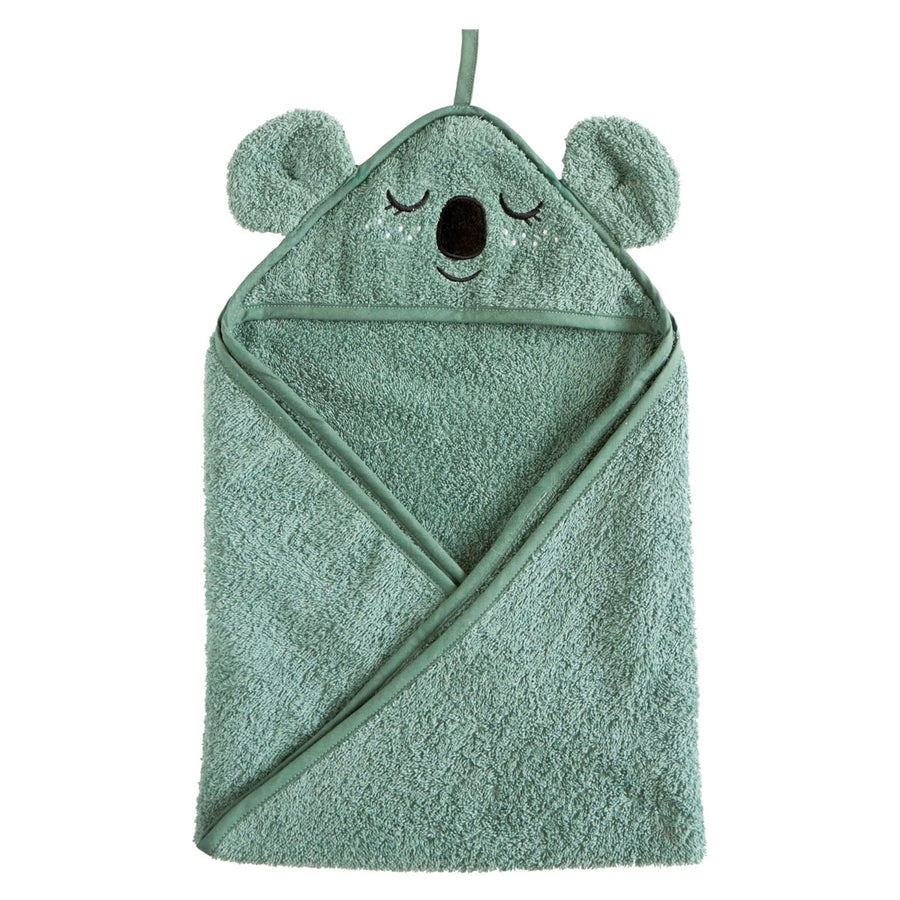 Roommate organic cotton kids koala hooded towel folded in a square on a white background