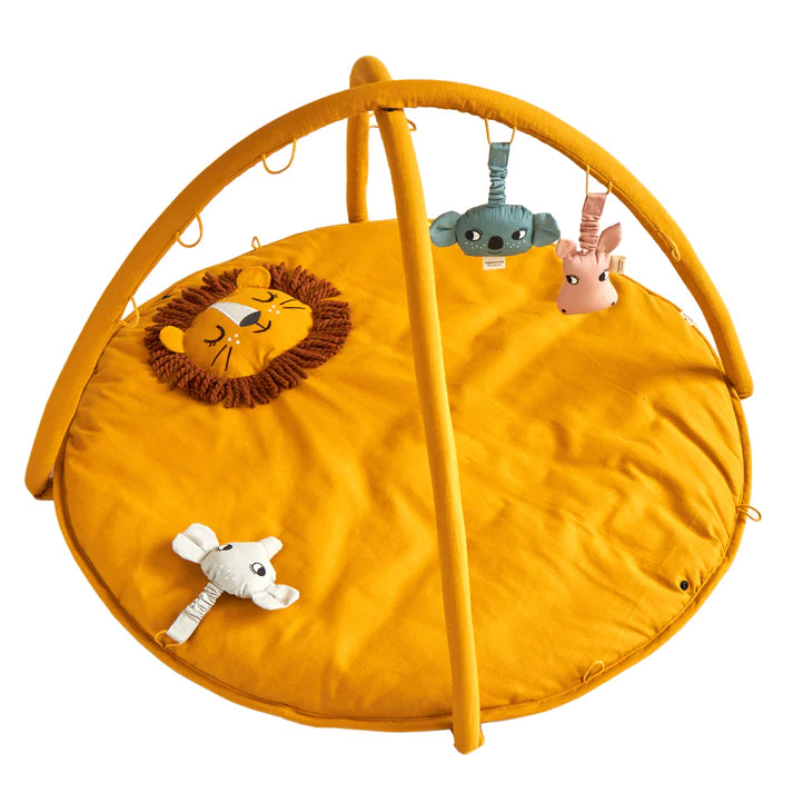 Roommate Baby Gym in a Lion design pictured on a plain background