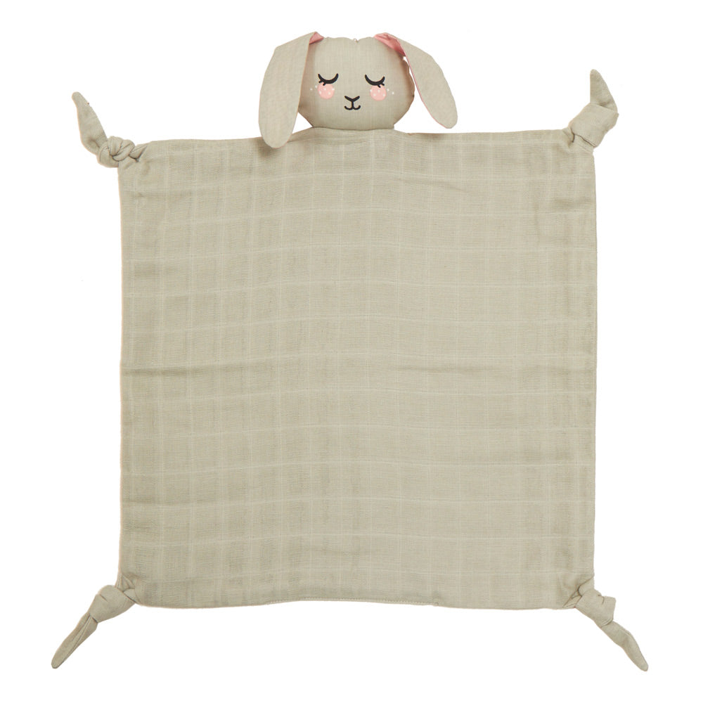 Roommate organic cotton bunny comfort cloth spread out on a white background