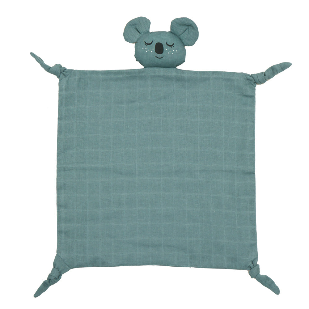 Roommate organic cotton baby's koala comfort cloth spread out on a white background