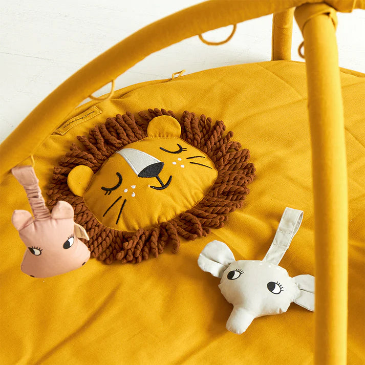 Close up of the lion details on the Roommate Baby Gym in a Lion design