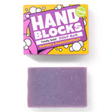 Hand Blocks purple Mango and Passionfruit soap bar on a white back ground