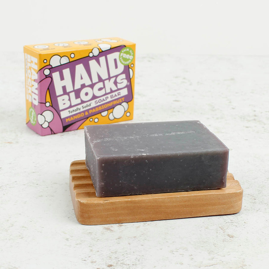 Hand Blocks purple Mango and Passionfruit soap bar and box