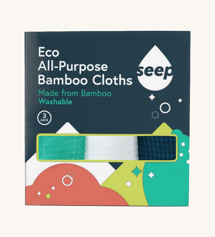 The seep company bamboo all purpose clothes 3 pack on a cream background