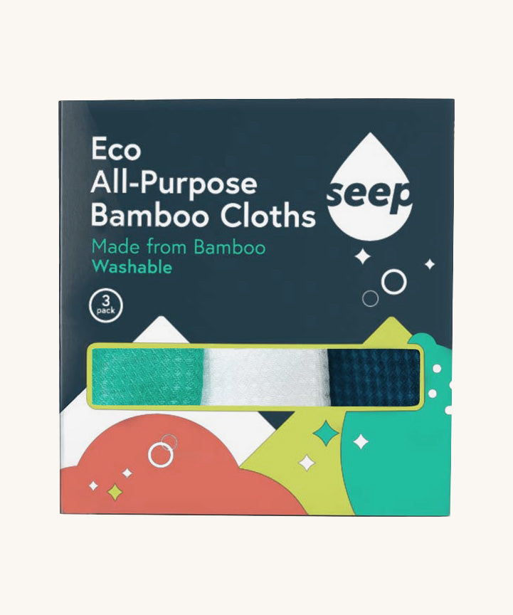 The seep company bamboo all purpose clothes 3 pack on a cream background