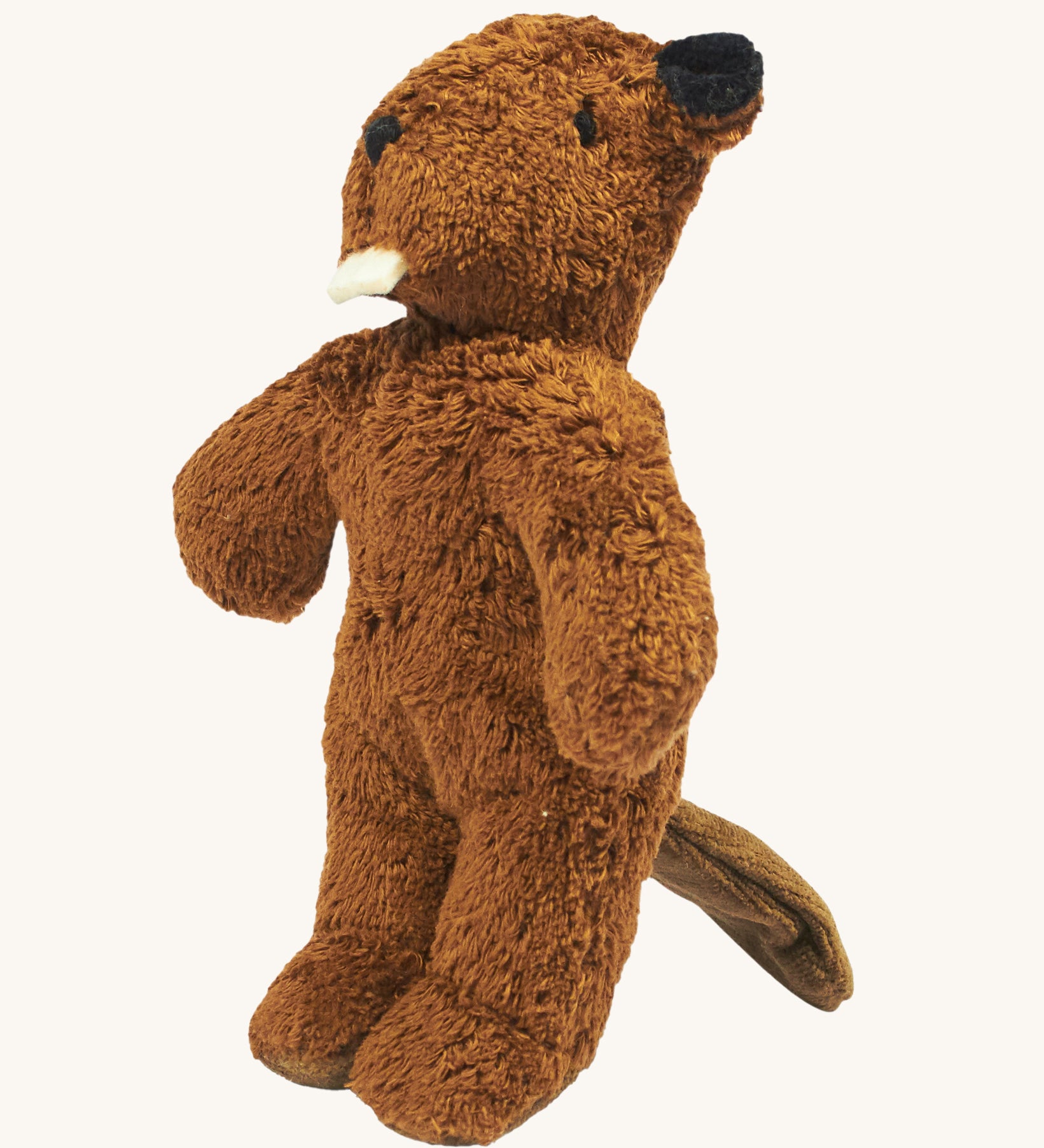 A Senger Baby Beaver soft toy on a plain background. 