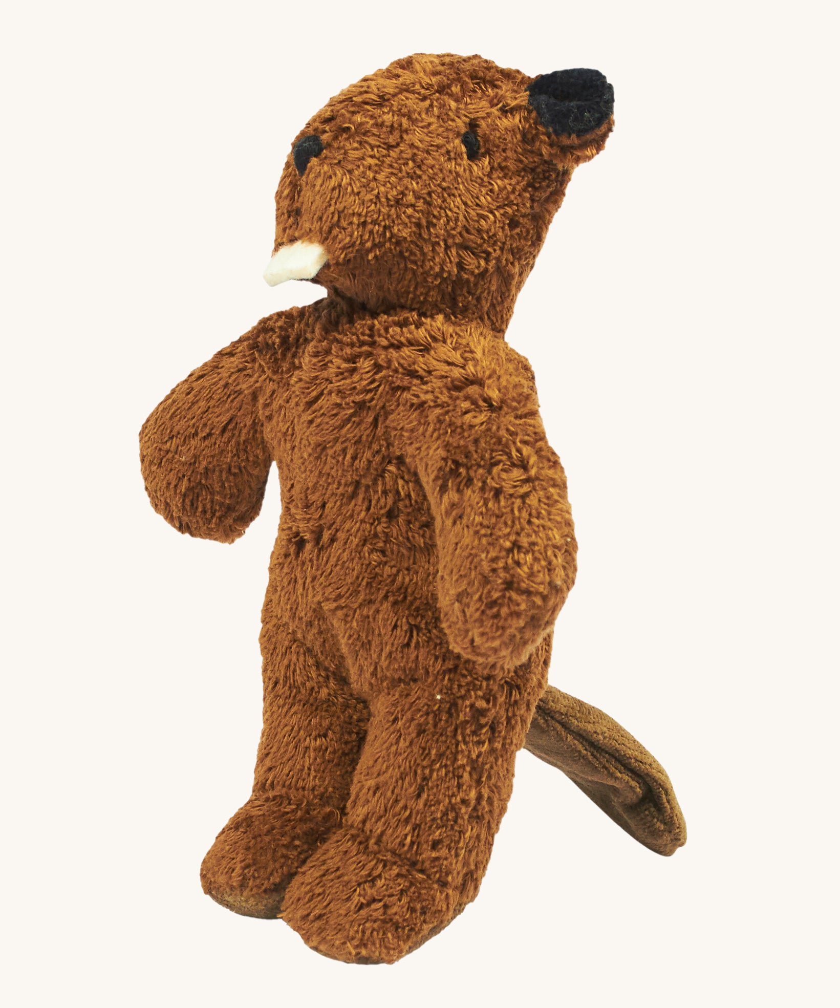 A Senger Baby Beaver soft toy on a plain background. 