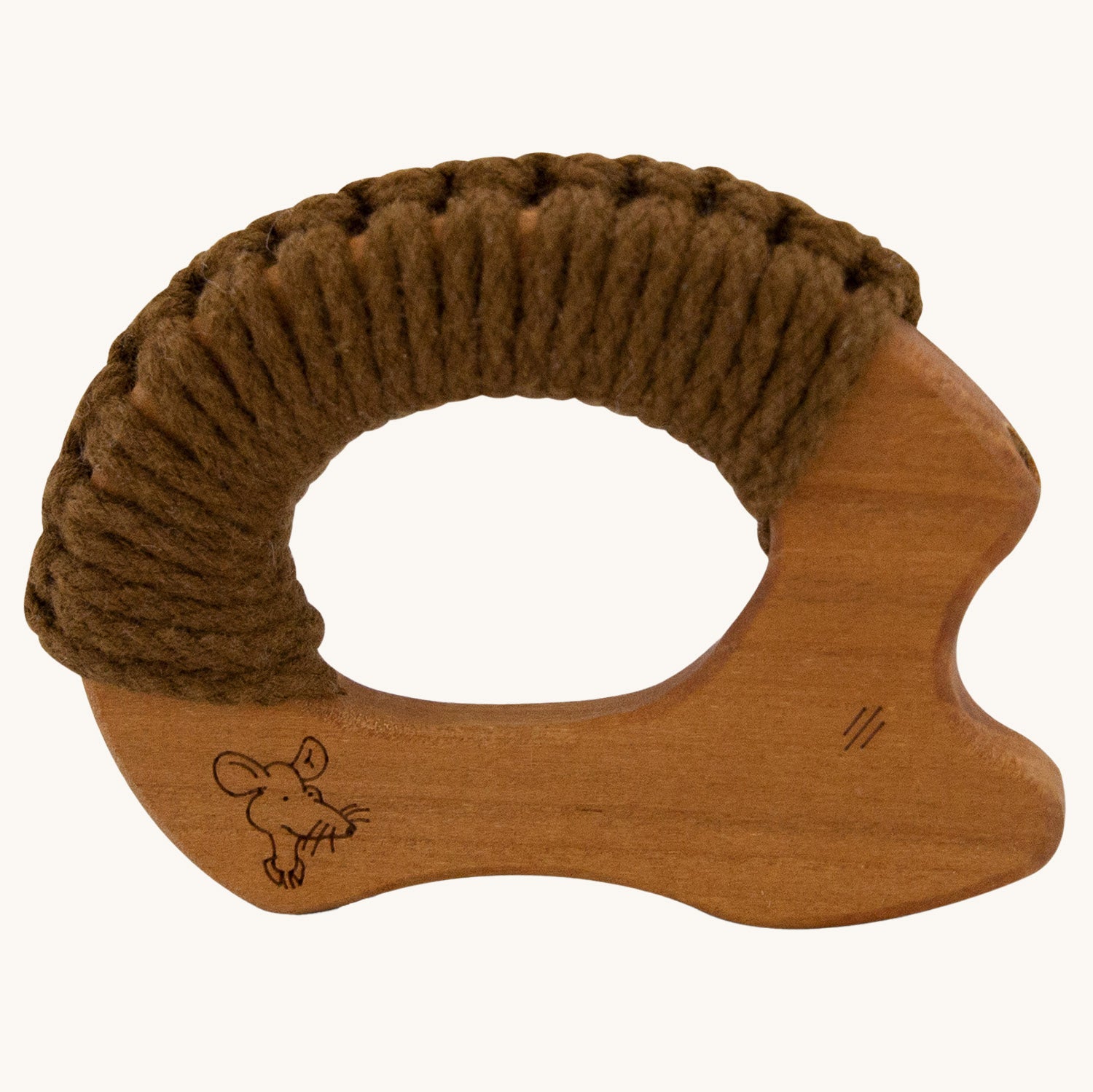 SENGER wooden grasping and teething Hedgehog made with oiled cherry wood and brown yarn