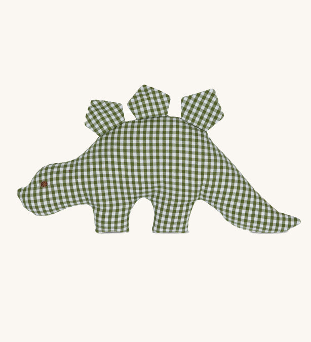 A Senger Dinosaur Grabber with a Green Plaid material on a plain background. 