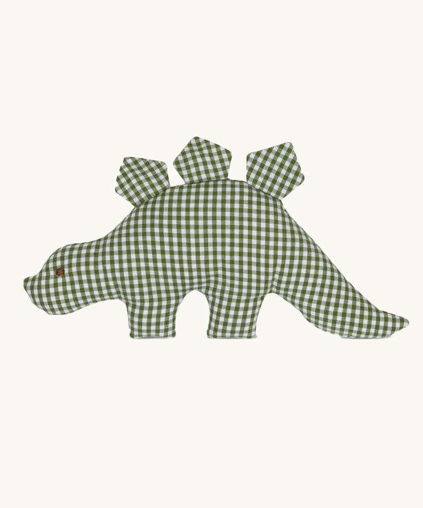 A Senger Dinosaur Grabber with a Green Plaid material on a plain background. 