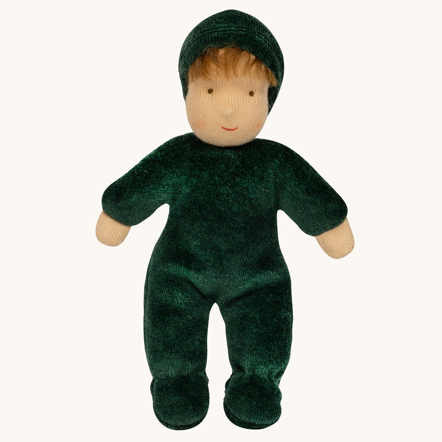 Senger Small Summer Meadow Doll. A velvety forest green natural cloth doll