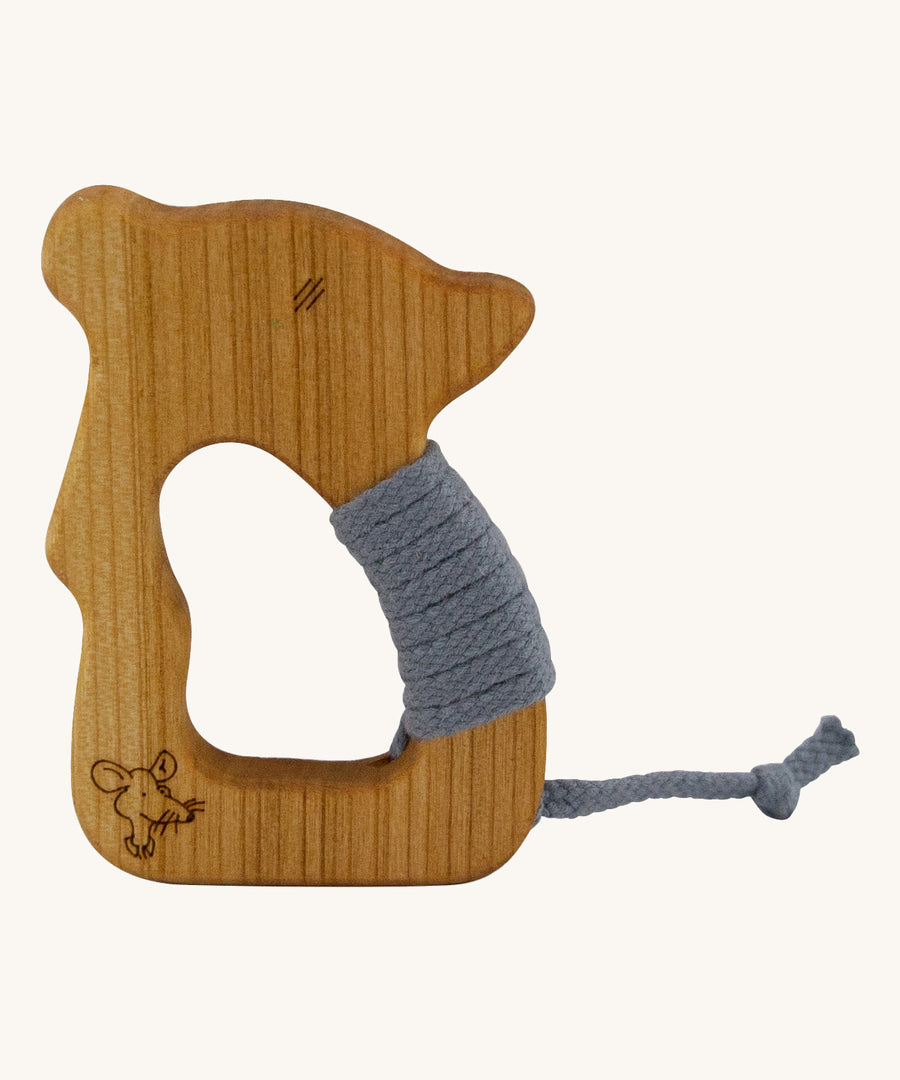 Senger Wooden Yarn Mouse Teether on a plain background.