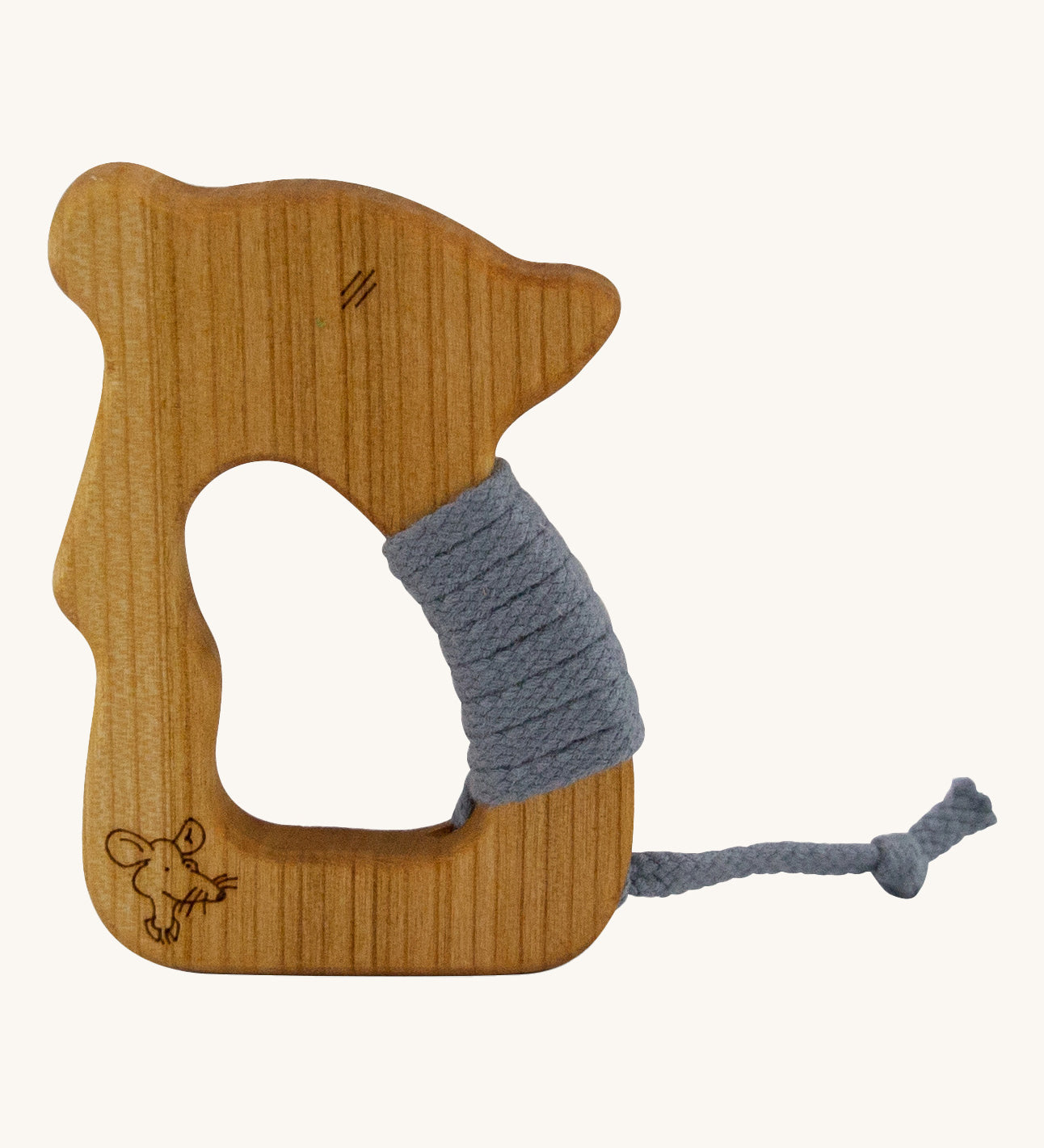 Senger Wooden Yarn Mouse Teether on a plain background.