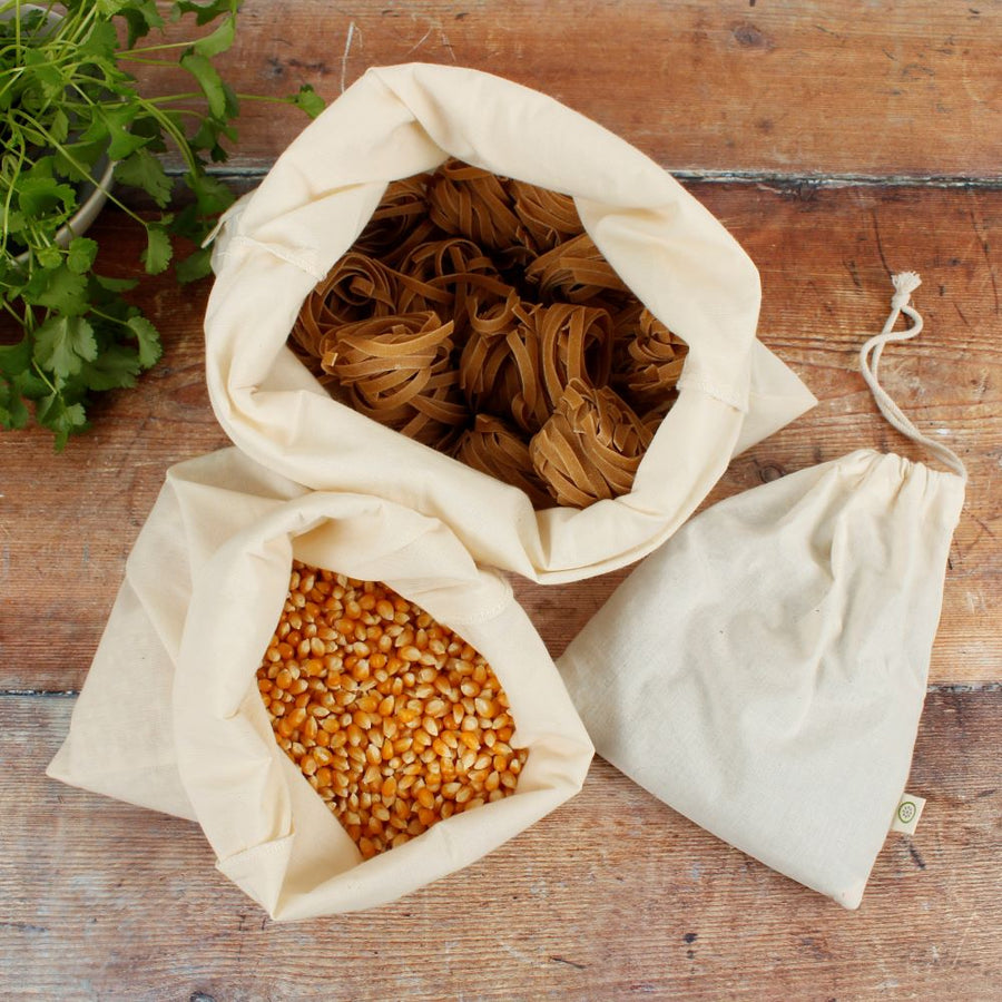 A Slice Of Green Organic Cotton Produce Bag Variety Pack - Set of 3 containing dried foods