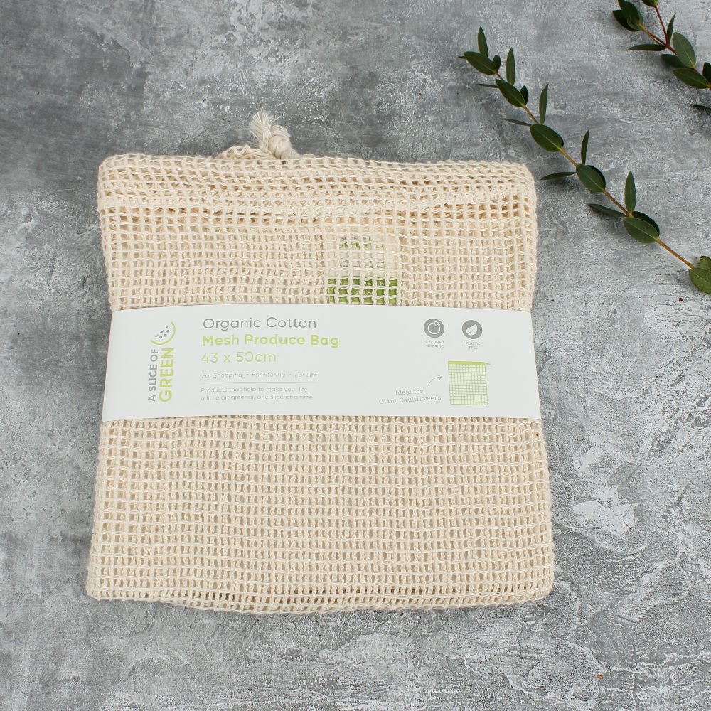 A Slice Of Green Organic Cotton Mesh Produce Bag - Extra Large containing potatoes