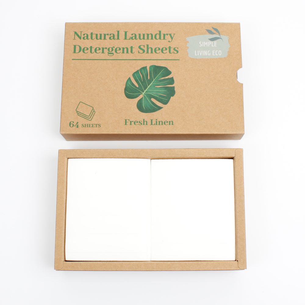 Simple Living Eco Dissolvable Laundry Detergent Sheets - Fresh Linen 64 Pack open box