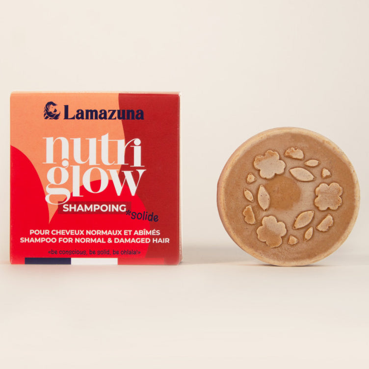 Picture of the Lamazuna Nutri Glow solid shampoo bar for normal and damaged hair