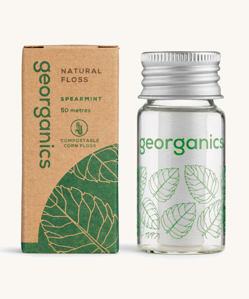 Georganics spearmint floss with the cardboard box