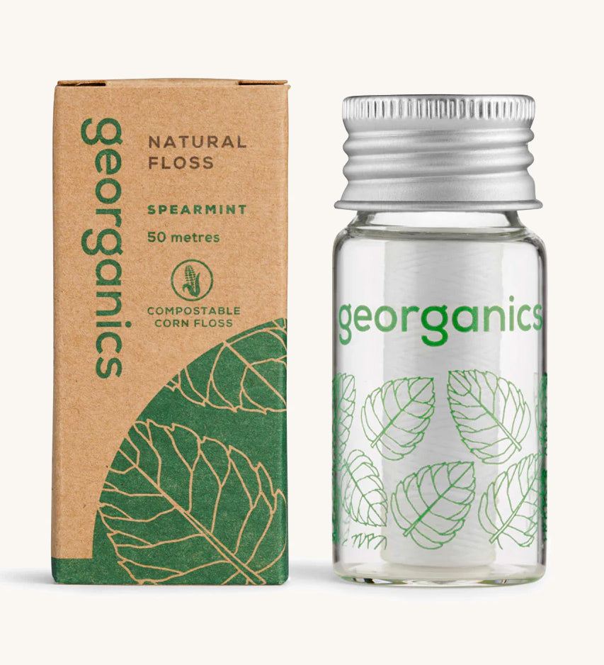 Georganics spearmint floss with the cardboard box