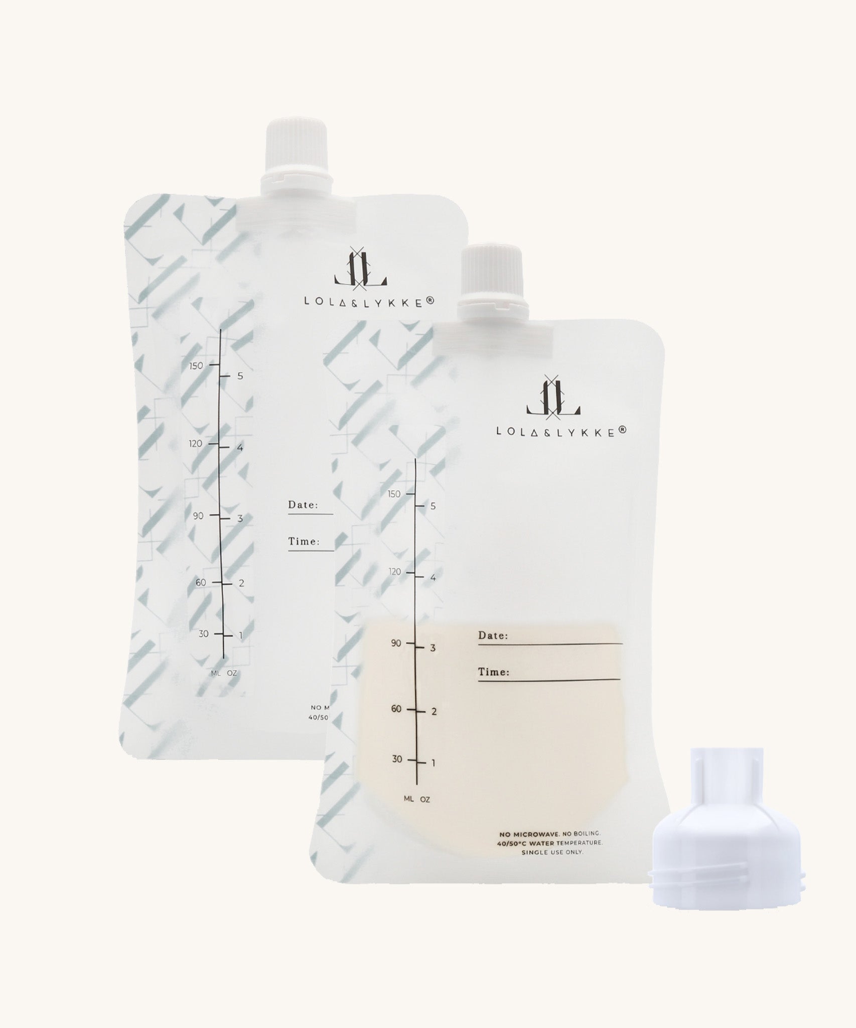 The milk storage bags and attachment, included in the Lola & Lykke Breast Pump Set