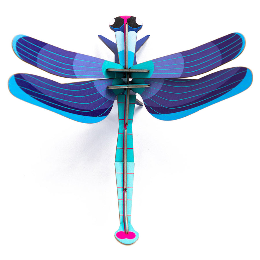 Studio Roof Sapphire Dragonfly wall mounted 3D wall art made from biodegradable cardboard and vegetable dyes on a white background.