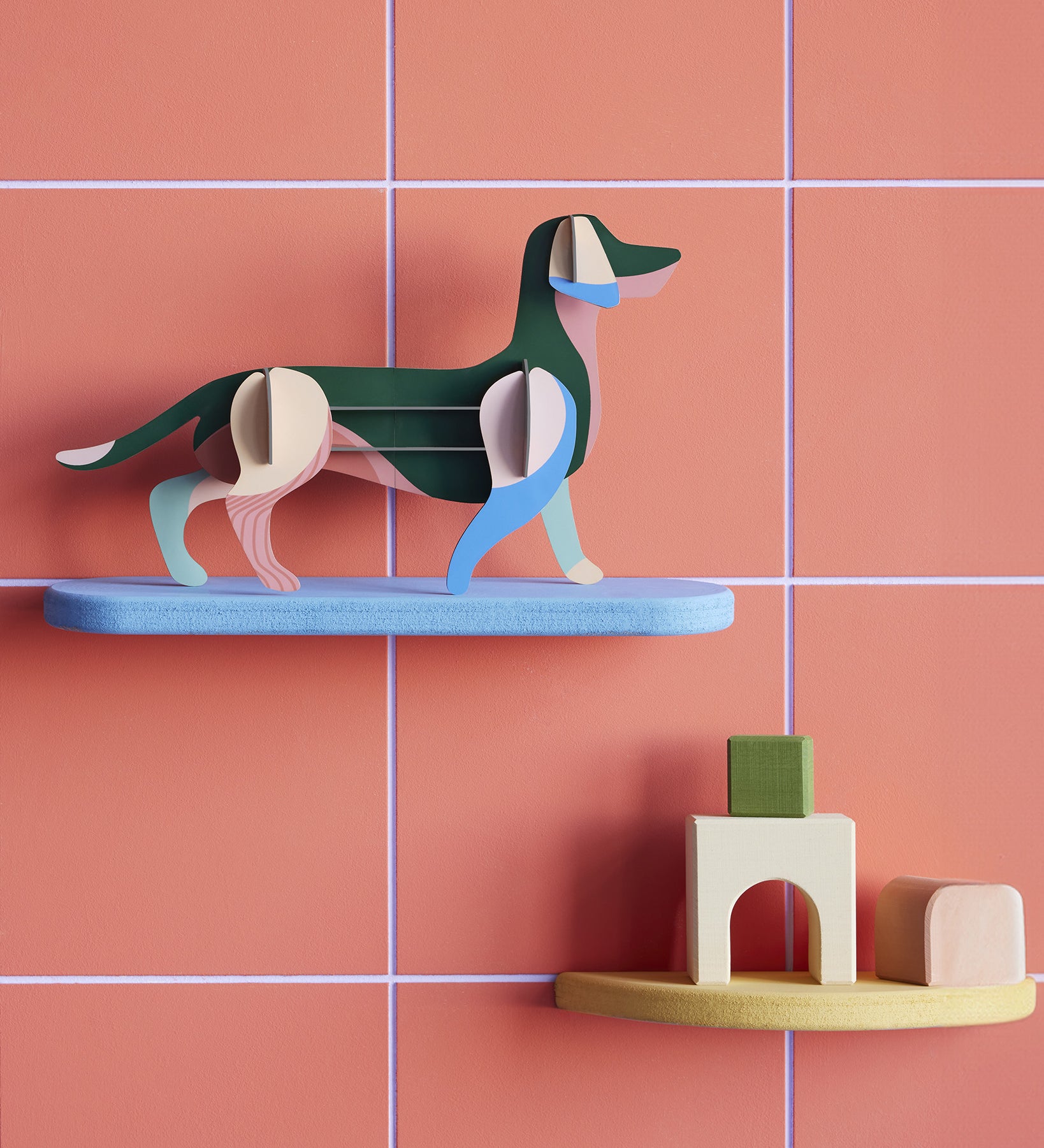  3D Art. A fun sausage dog model in shades of green