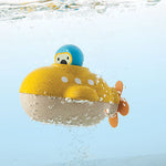 The PlanToys submarine bath toy shown underwater. 