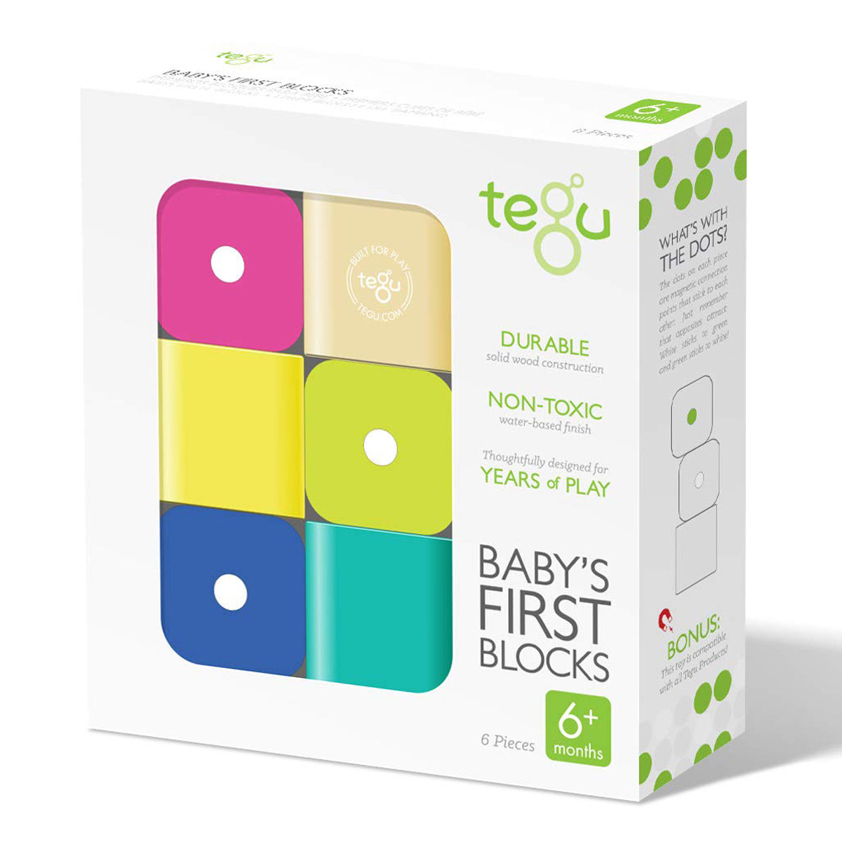 Front of the Tegu magnetic wooden stacking baby blocks toy set on a white background