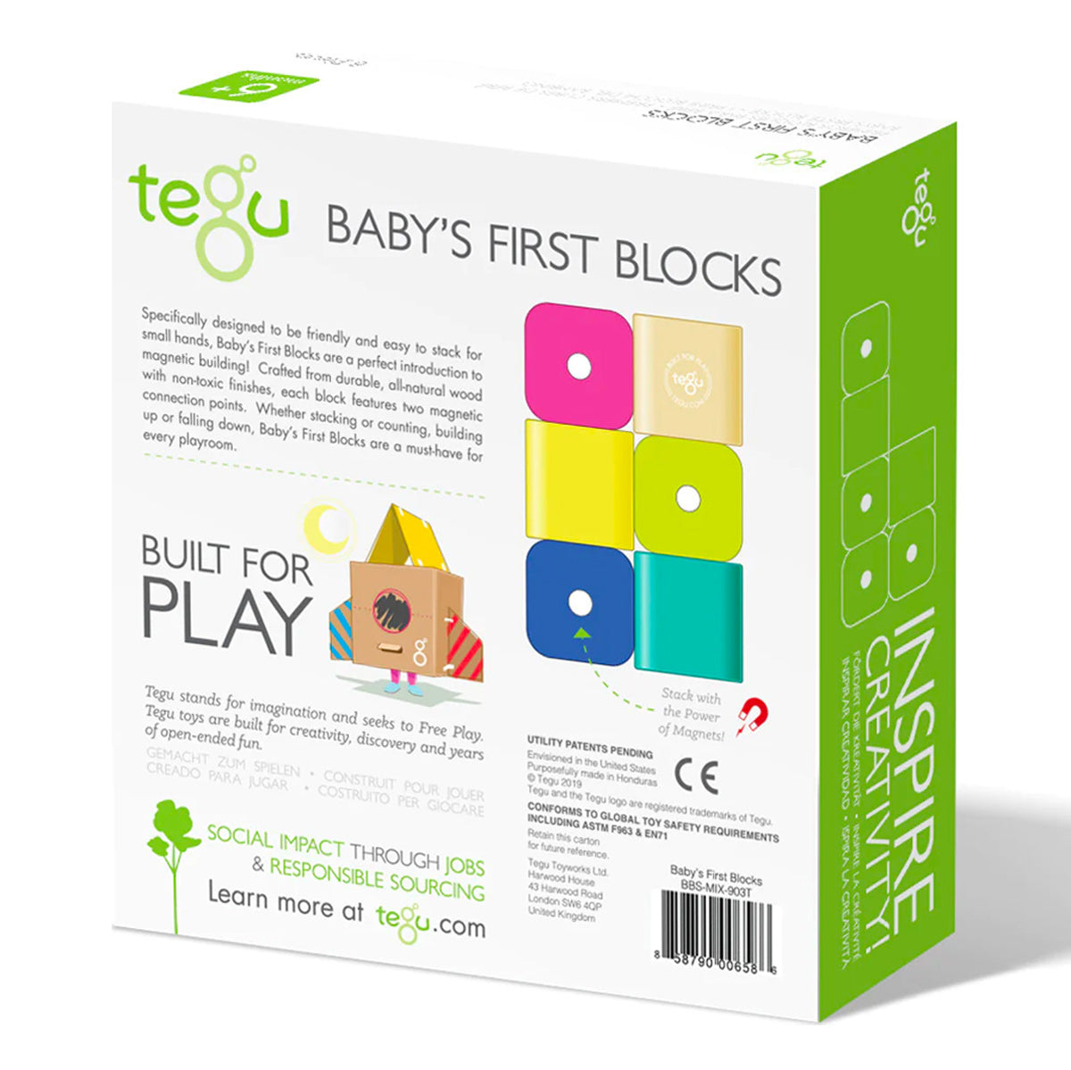 Back of the Tegu baby's first toy blocks play set on a white background