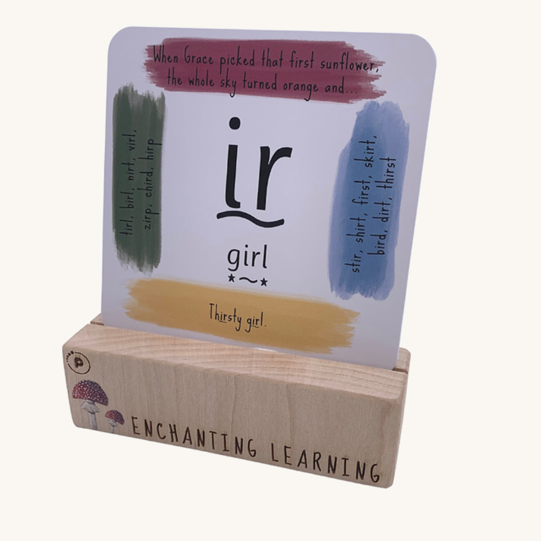 The Phive Enchanting Learning Card Stand with a card inside pictured on a plain background