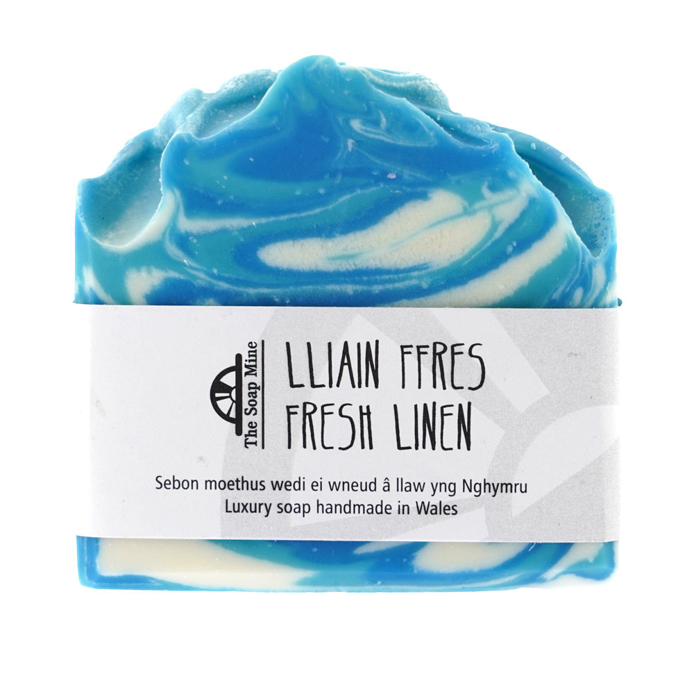 The Soap Mine Fresh Linen Fragrance Oil Soap Bar 100g on white background