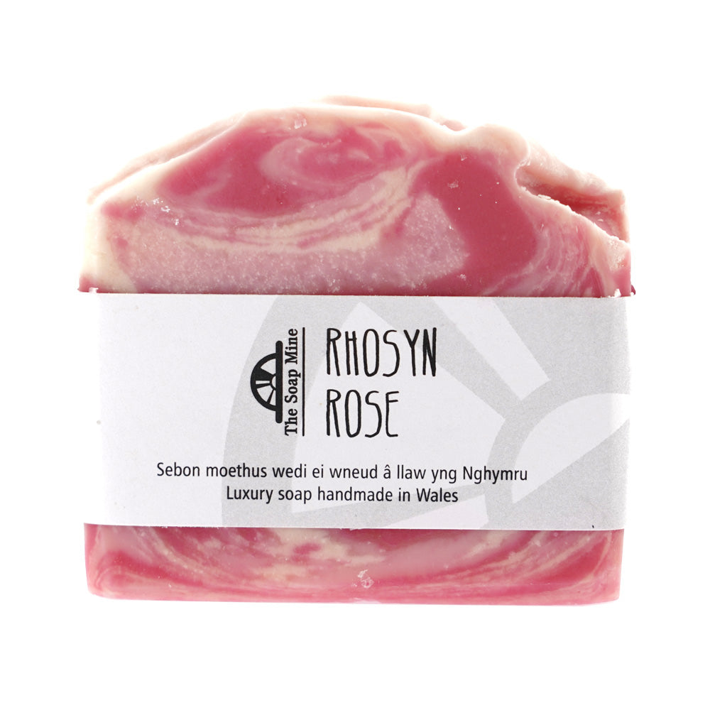 The Soap Mine Rhosyn Fragrance Oil Soap Bar 100g on white background