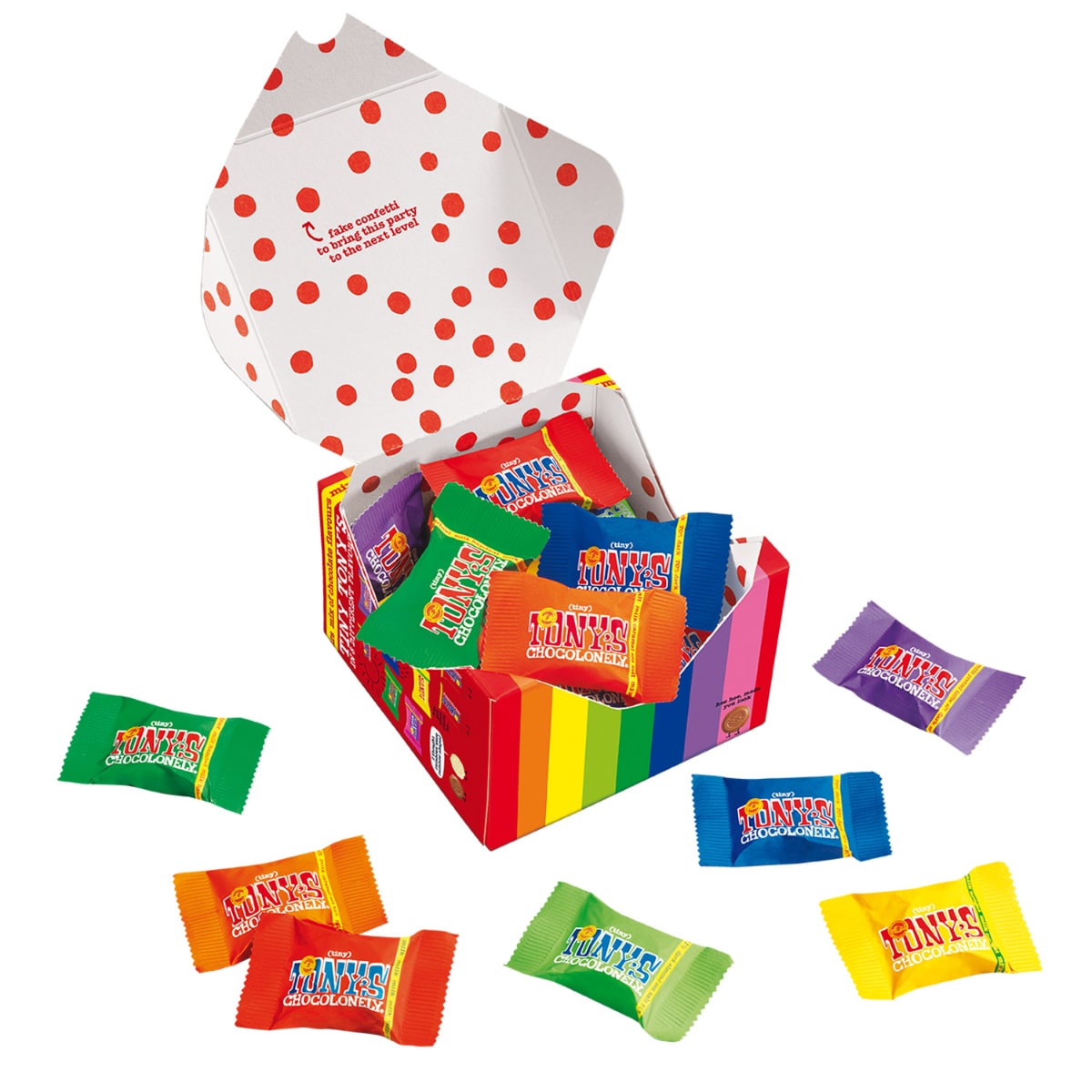 An open box of Tony's Chocolonely Tiny Tony's Gift Box