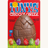 Tony's milk chocolate hollow Easter egg in a red cardboard box on a cream background.