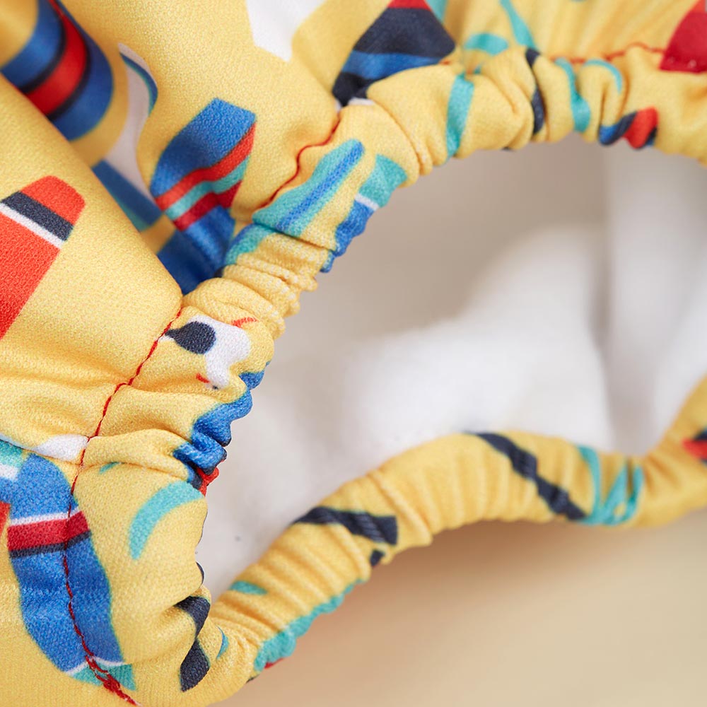 Close up of the elasticated legs on the Totsbots surfs up eco-friendly reusable baby swim pants 