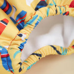 Close up of the elasticated legs on the Totsbots surfs up eco-friendly reusable baby swim pants 