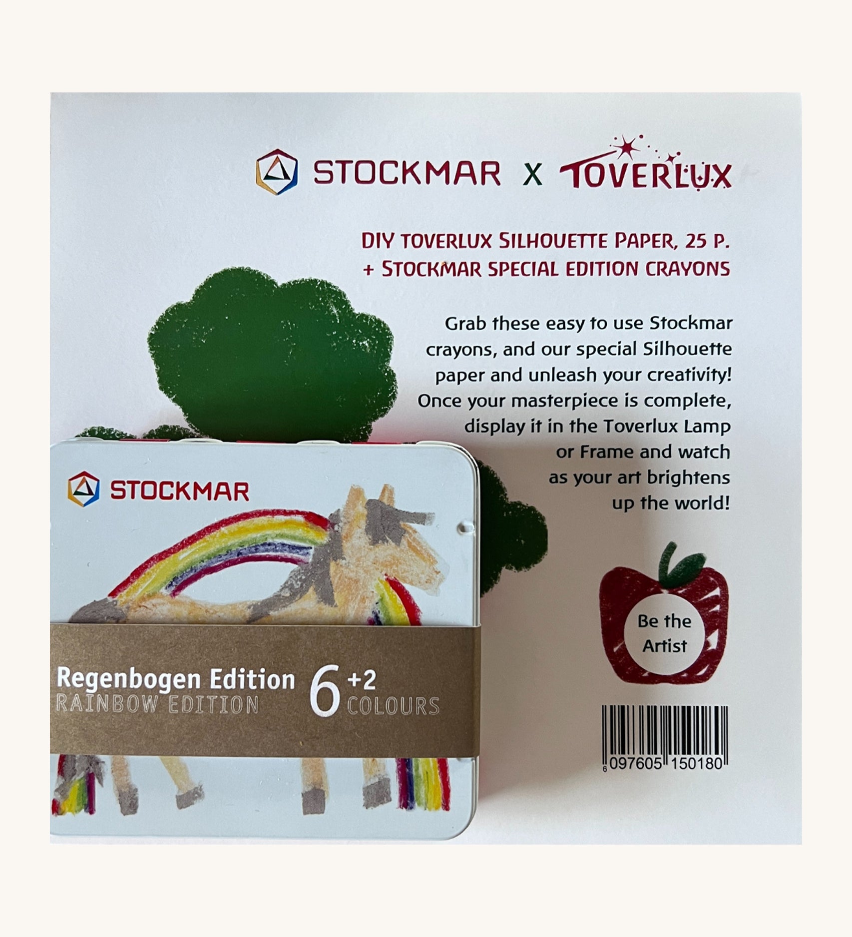 Toverlux DIY Stockmar x Toverlux Creative Set. Includes 25 pieces of paper and 8 Rainbow Edition crayons